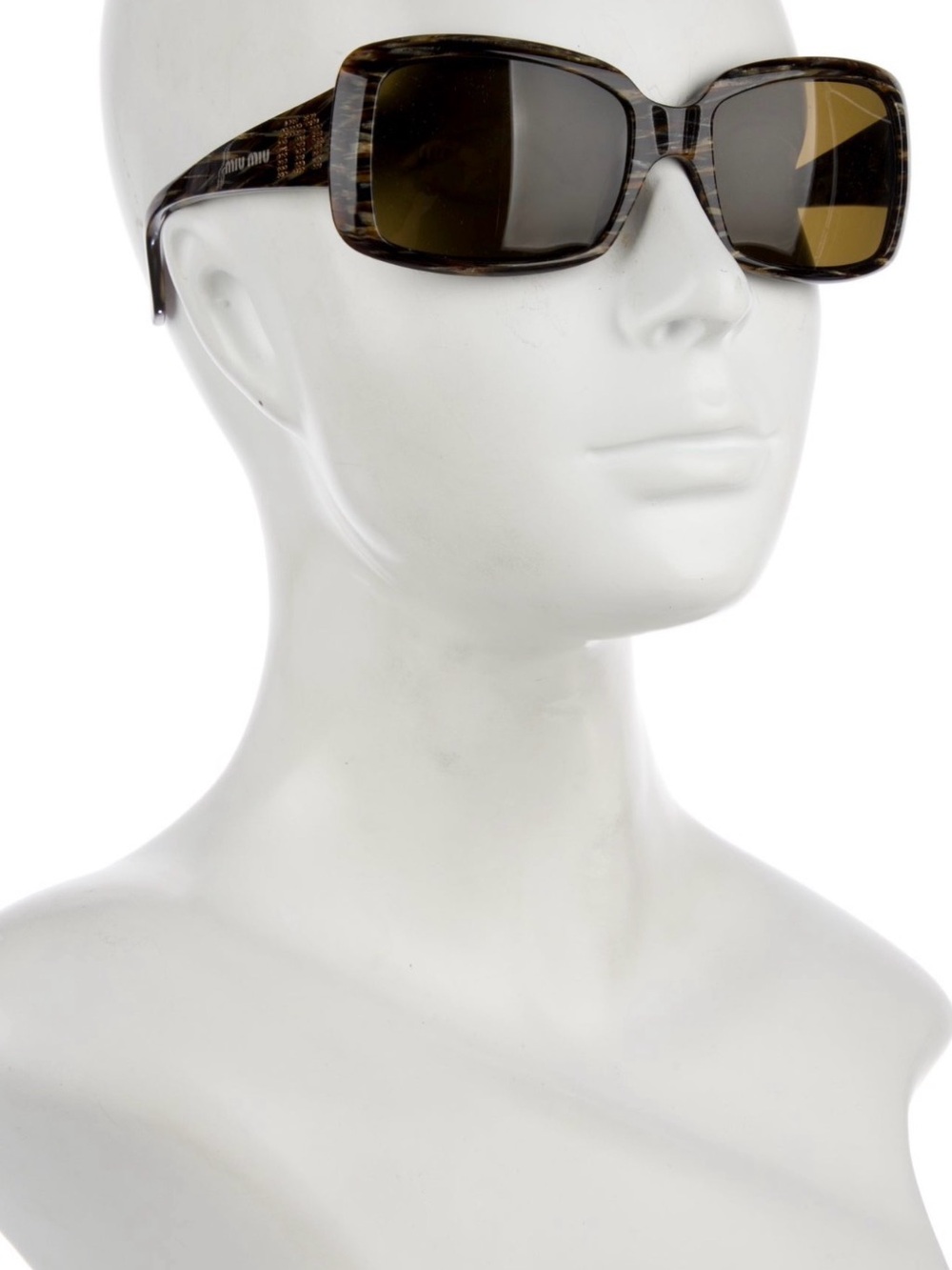 Miu Miu Brown Tortoiseshell Rectangular Sunglasses with Dark Lenses